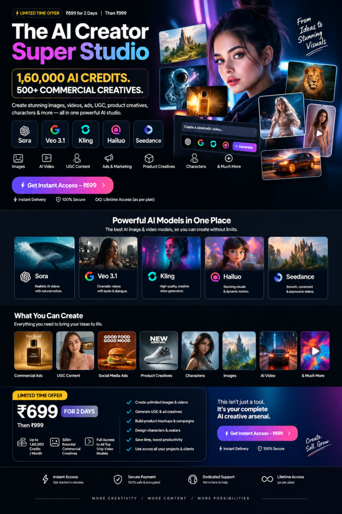 The AI Creator Super Studio | 1,60,000 Credits + Pro Video Models